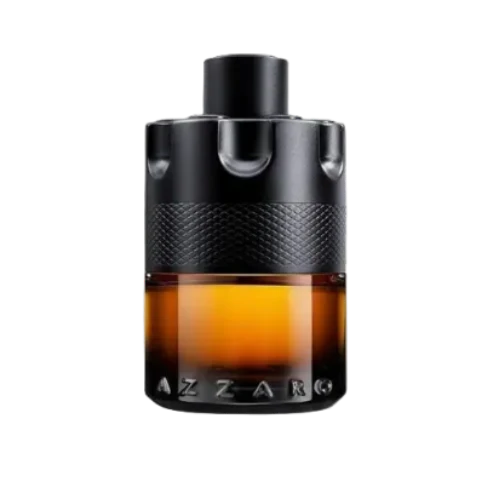 Black and brown Azzaro perfume bottle on a white background