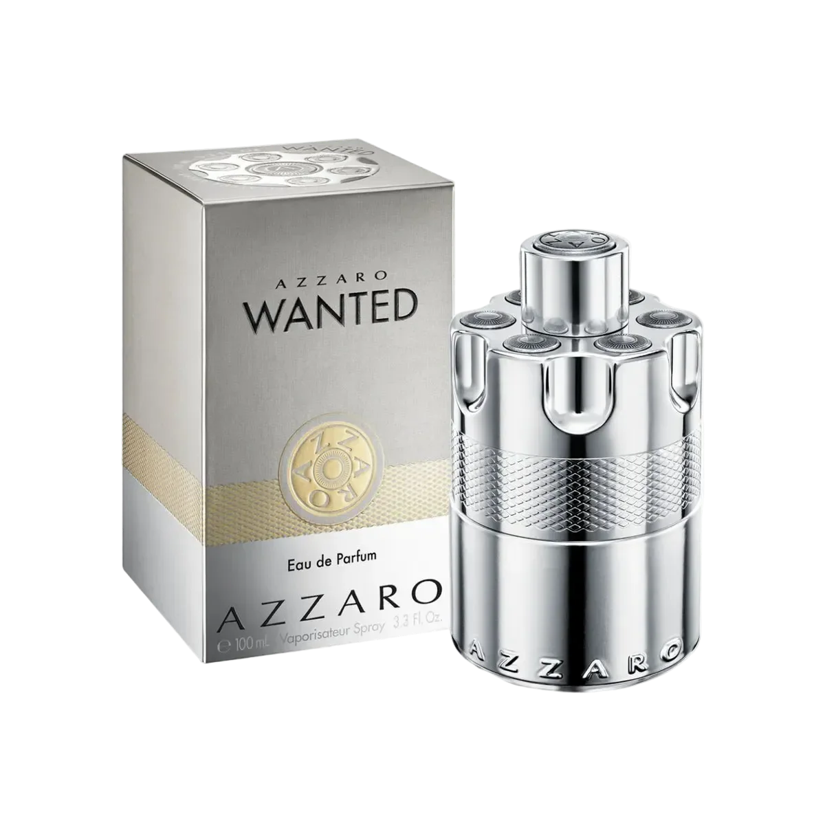 Azzaro Wanted perfume bottle and packaging on a white background