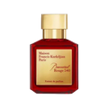 Red perfume bottle with gold cap on a white background