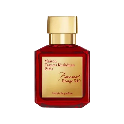 Red perfume bottle with gold cap on a white background