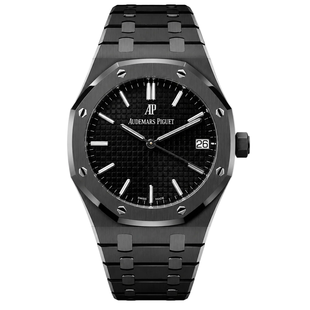 Black Audemars Piguet watch on a white background