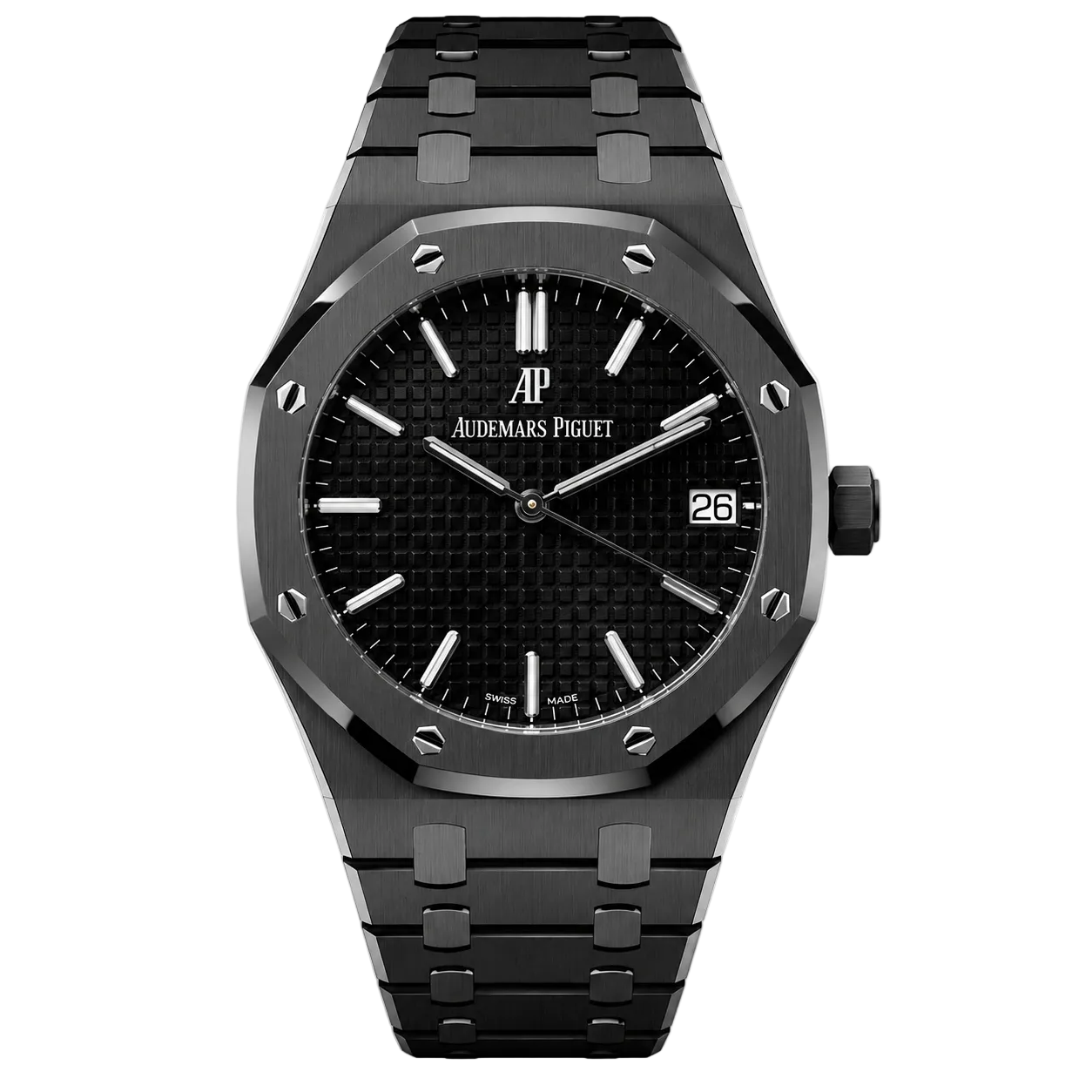 Black Audemars Piguet watch on a white background