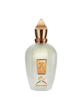 Perfume bottle with gold cap and label on a white background