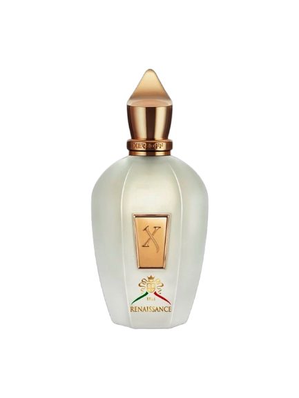 Perfume bottle with gold cap and label on a white background
