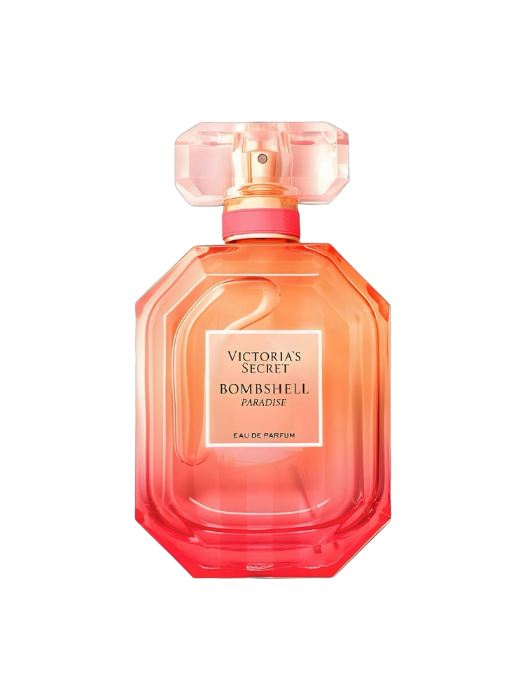 Victoria's Secret Bombshell Paradise perfume bottle on a white background