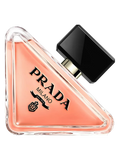 Triangular Prada Milano perfume bottle on a black background