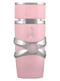 Pink and silver bottle with 'Yara' branding on a white background